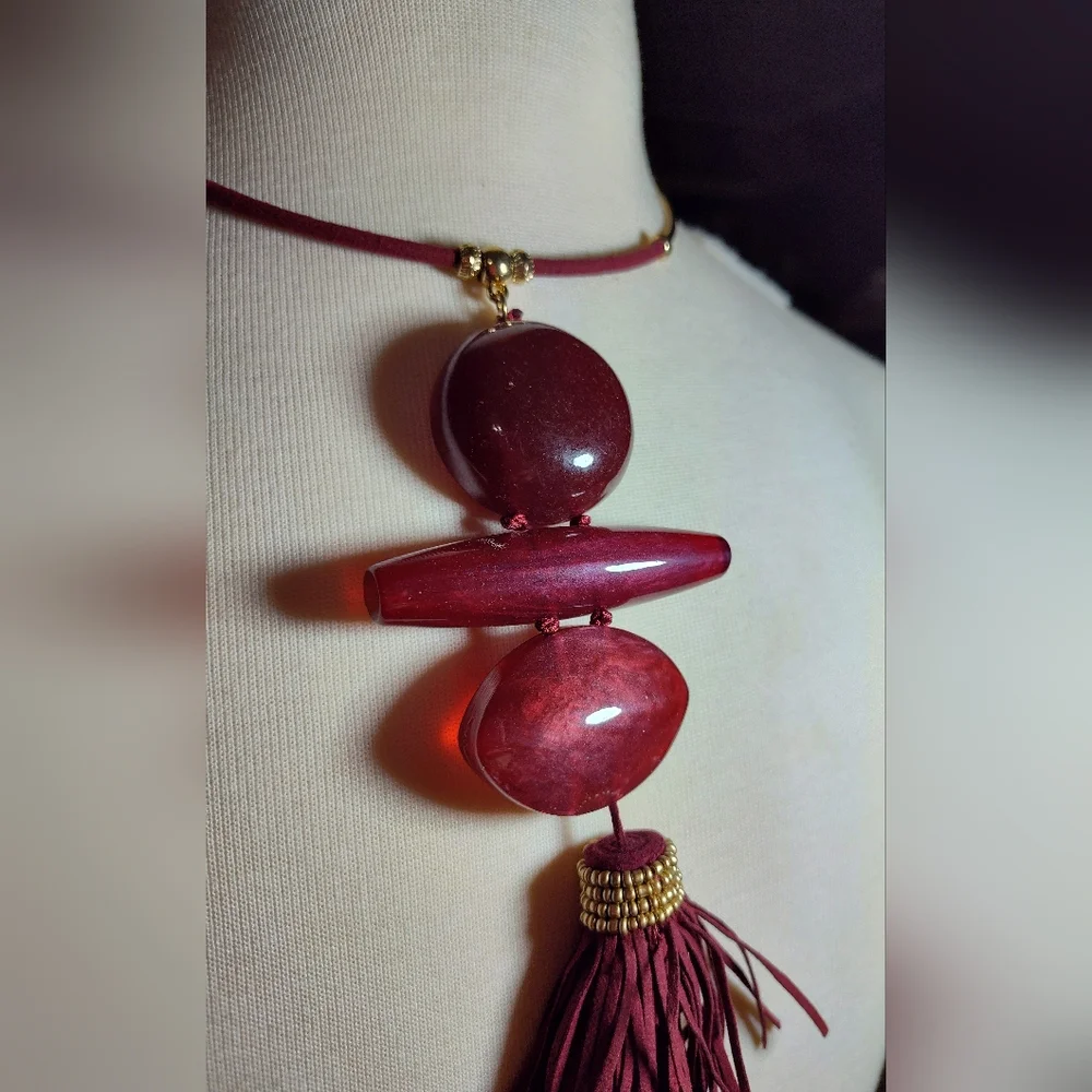 Statement Statement  Burgundy Tassel Necklace NWOT